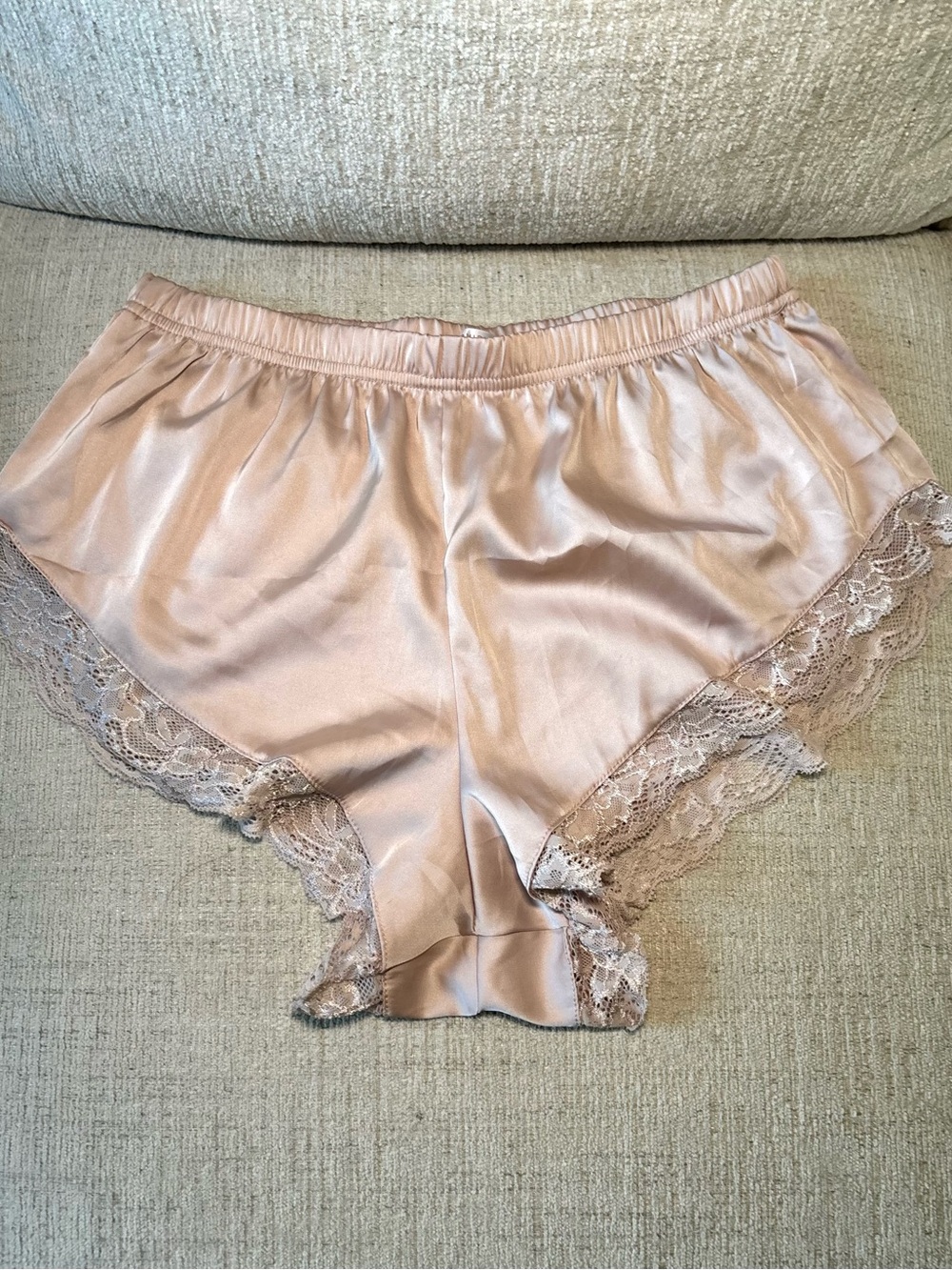 Blush Pink Satin Lace Sleep Shorts Womens Small Coquette Bridal Pajama Romantic